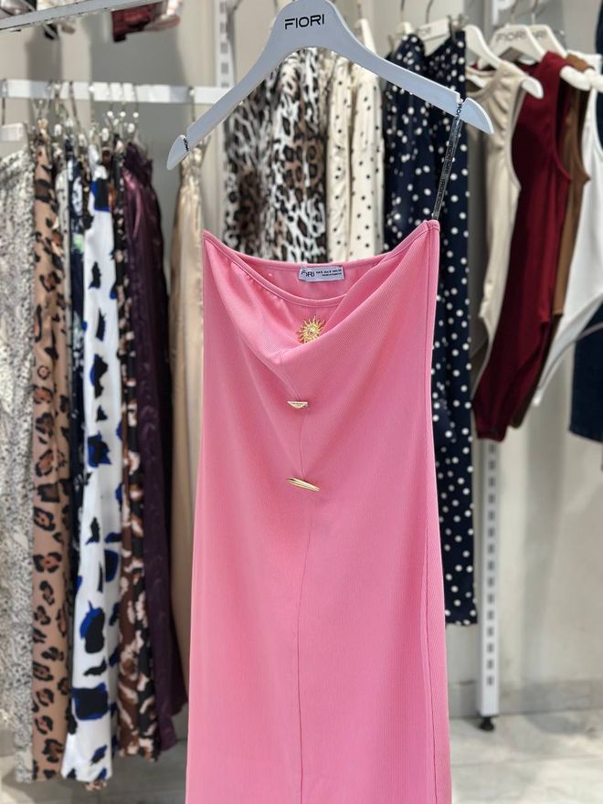 Fiori فستان وردي أنيق رسمي مثير بريق سهل ينزلق بطول الأرضية بلا أكمام ملابس بالجملة كوكتيل