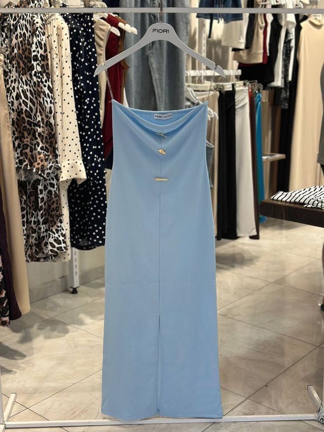 Fiori فستان أزرق أنيق ماكسي ينزلق برقبة القلنسوة ملابس بالجملة غير رسمي