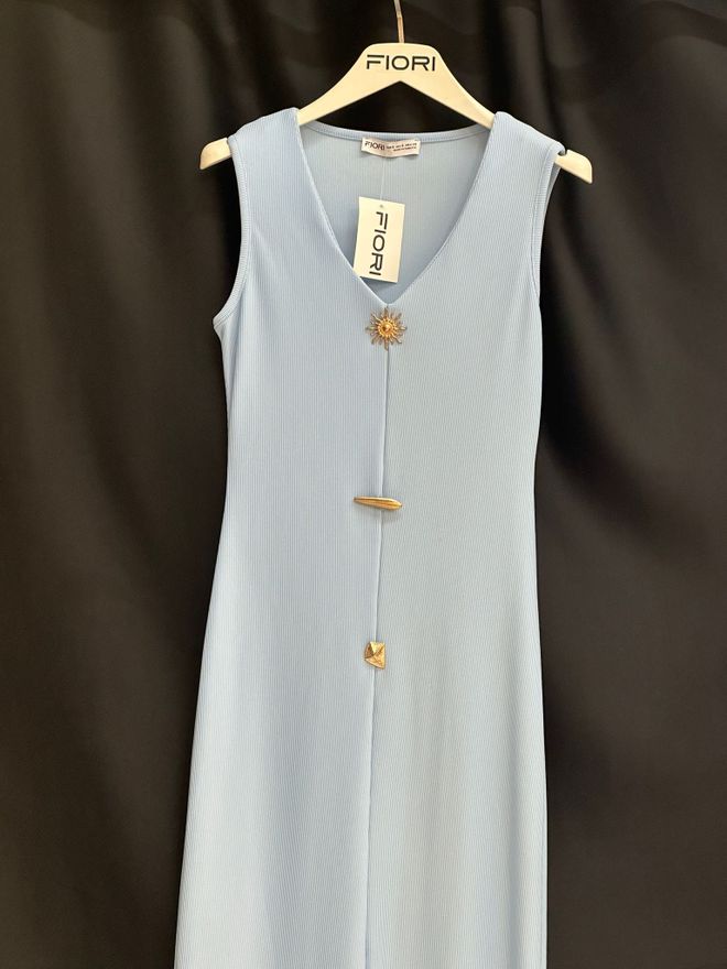 Fiori Синя Елегантна Рокля Тип Бодикон С Къси Ръкави Дрехи на едро Пролет