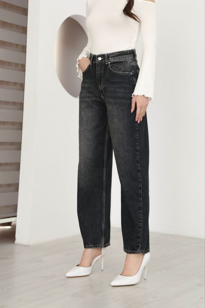 Fiori Jeans Nero Mom Vita Alta Gamba Dritta Abbigliamento all'ingrosso Casuale