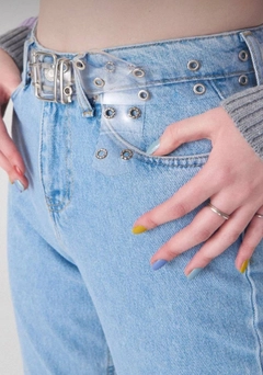 A wholesale clothing model wears FIO10007 - Transparent Eyelet Detailed Trouser Belt, Turkish wholesale Belt of Fiori