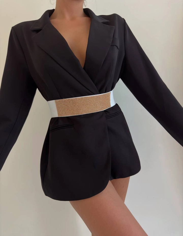 A wholesale clothing model wears fio10151-stoned-elastic-belt, Turkish wholesale Belt of Fiori