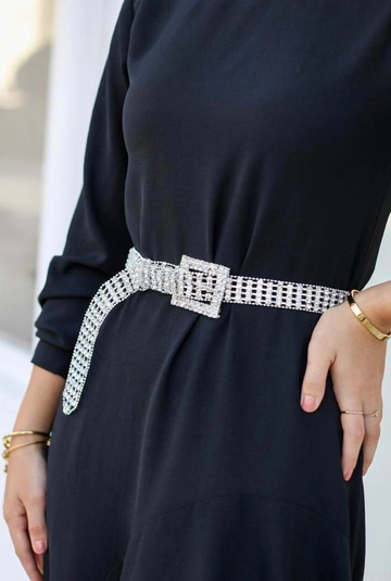 A wholesale clothing model wears  Silver Stone Women's Belt
, Turkish wholesale Belt of Fiori