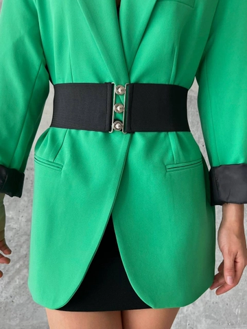 A wholesale clothing model wears  Snap Buckle Elastic Women's Belt
, Turkish wholesale Belt of Fiori