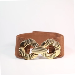 A wholesale clothing model wears fio10183-elastic-women's-belt-with-gold-buckle, Turkish wholesale Belt of Fiori