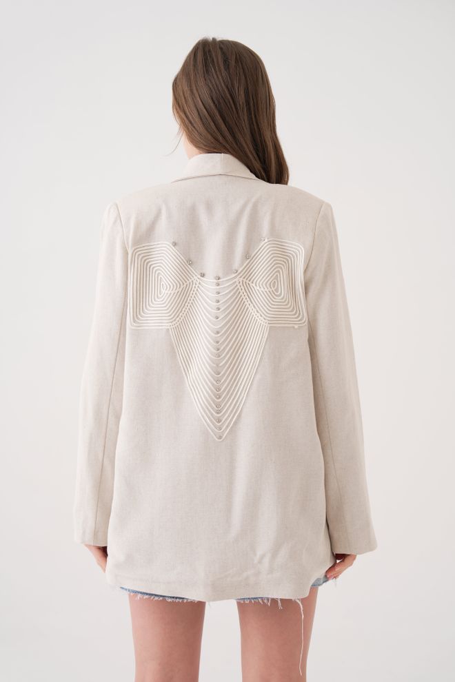 First Angels Naturfarbenes Rückenaccessoire Und Leinenjacke Mit Steinverzierung 29075 Großhandelskleidung Formal