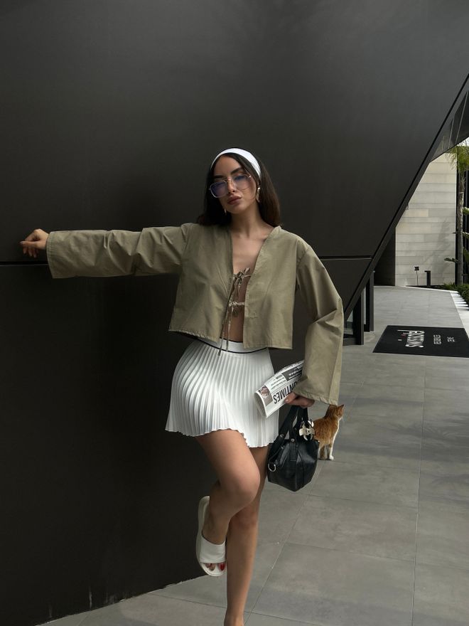 First Angels Blusa Con Cravatta Frontale In Popeline Kaki 29085 Abbigliamento all'ingrosso Cotone