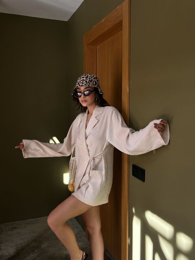 First Angels Chaqueta Extragrande Stone Con Lazo En Tela 100% Modal 29106 Ropa al por mayor Formal