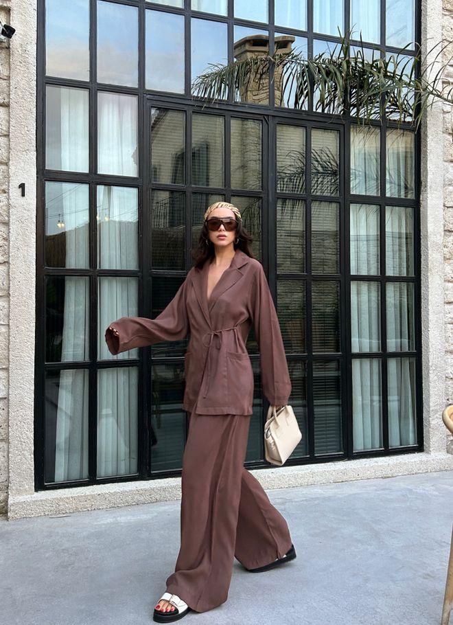 First Angels Chaqueta Extragrande Con Lazo De Tela 100% Modal Color Café 29106 Ropa al por mayor Verano