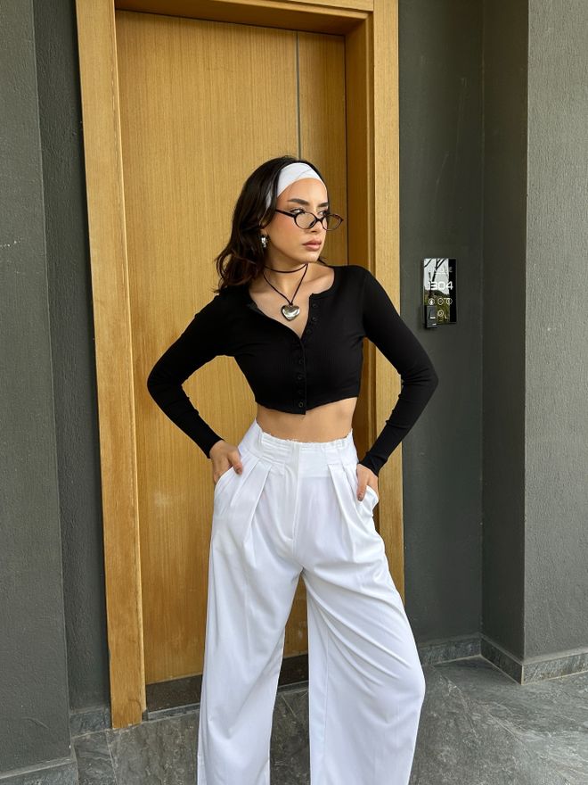 First Angels Black 100% Cotton Open Collar Buttoned Ribbed Knitted Blouse 29125 Wholesale Clothing Cotton