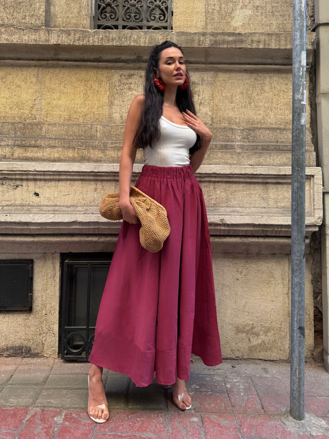 First Angels Burgundy 100% Modal Long Skirt 29078 Wholesale Clothing Summer