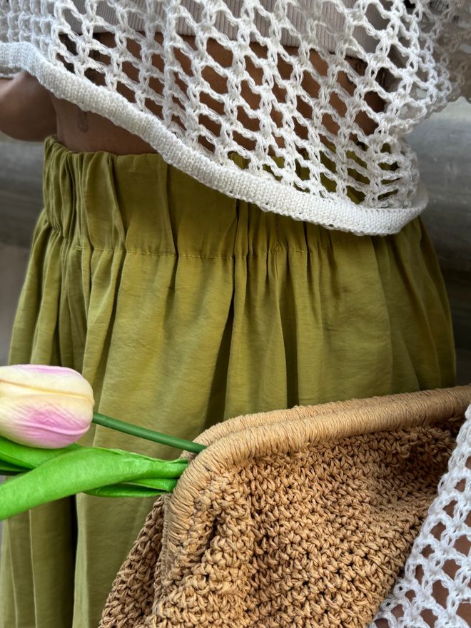 First Angels Oil Green 100% Modal Long Skirt 29078 Wholesale Clothing Modal