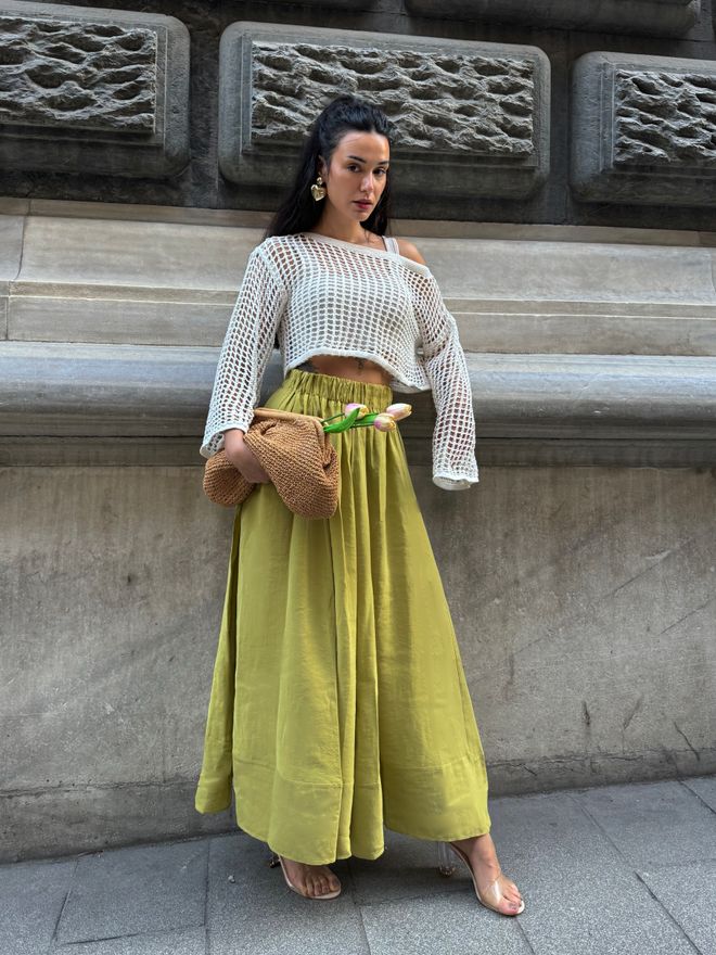 First Angels Oil Green 100% Modal Long Skirt 29078 Wholesale Clothing Beach