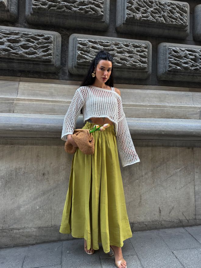 First Angels Oil Green 100% Modal Long Skirt 29078 Wholesale Clothing Summer