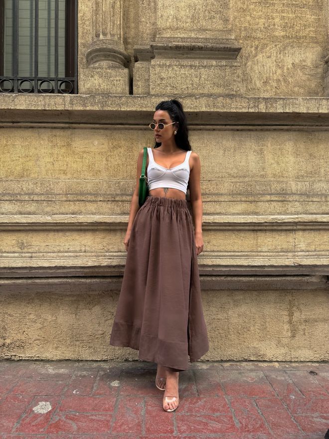 First Angels Brown 100% Modal Long Skirt 29078 Wholesale Clothing Elegant