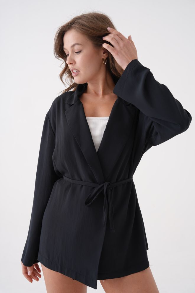 First Angels Black Lace Detailed Unlined Modal Jacket 29081 Wholesale Clothing Casual