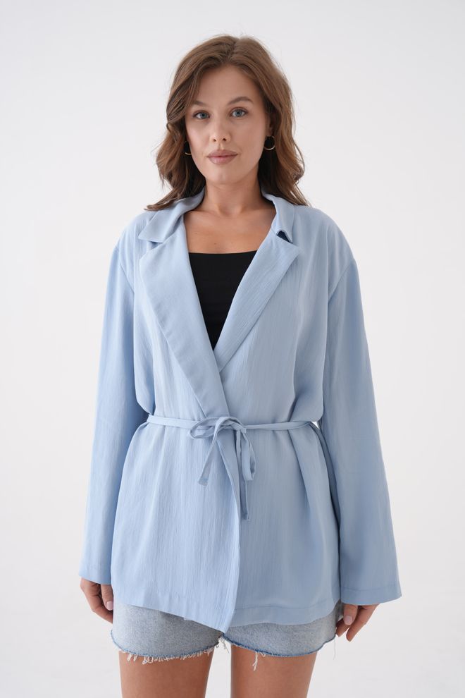 First Angels Veste En Modal Non Doublée À Détails En Dentelle Bleue 29081 Vêtements en gros Décontracté