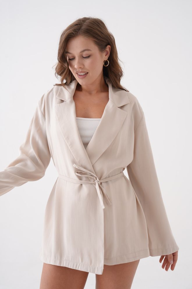 First Angels Stone Lace Detailed Unlined Modal Jacket 29081 Wholesale Clothing Casual