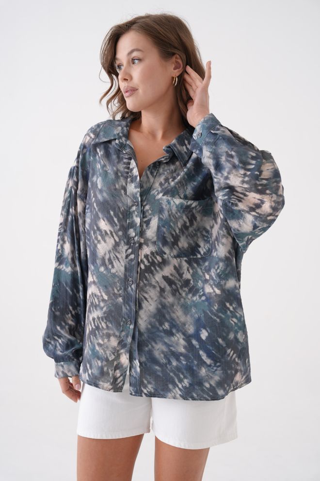 First Angels Camicia Oversize In Tessuto Modale Con Motivo Oil Tie Dye 29188 Abbigliamento all'ingrosso Casuale
