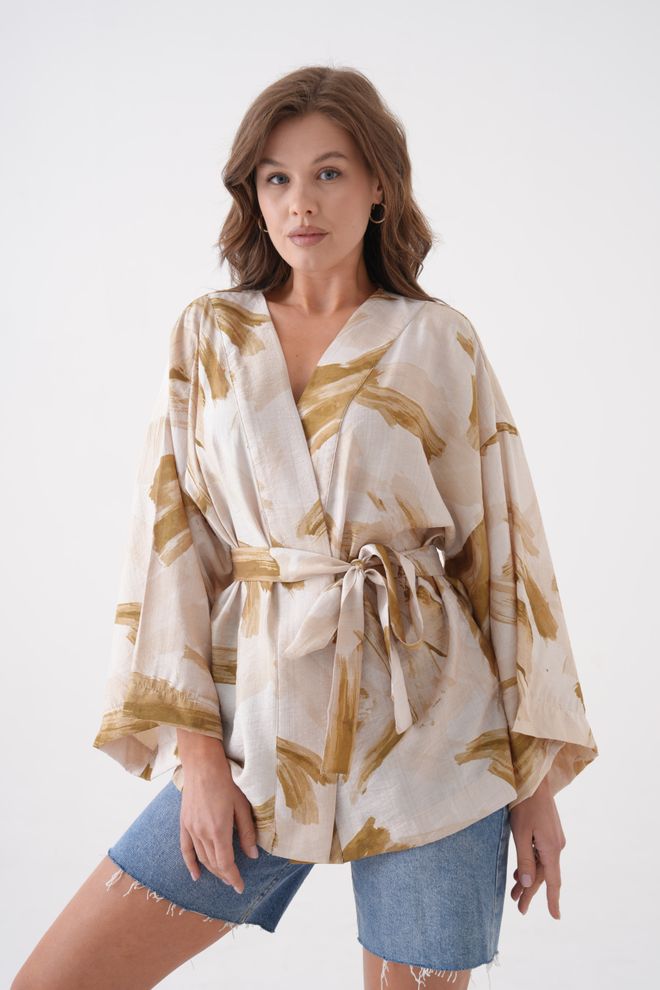First Angels Kimono Ample À Motifs Vert Pétrole 29189 Vêtements en gros Décontracté