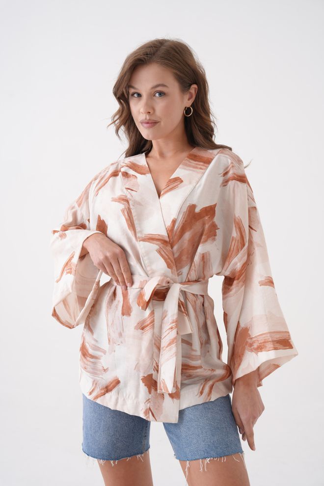 First Angels Kimono Loose Fit Con Motivo A Piastrelle 29189 Abbigliamento all'ingrosso Casuale