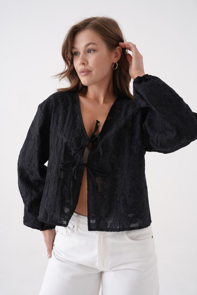 First Angels Blouse En Organza À Motifs En Mousseline De Soie Crémeuse Noire 29101 Vêtements en gros Décontracté