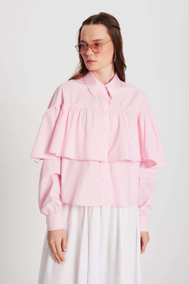 First Angels Camicia A Taglio Ampio In Tessuto Di Cotone Arruffato Rosa 29136 Abbigliamento all'ingrosso Casuale