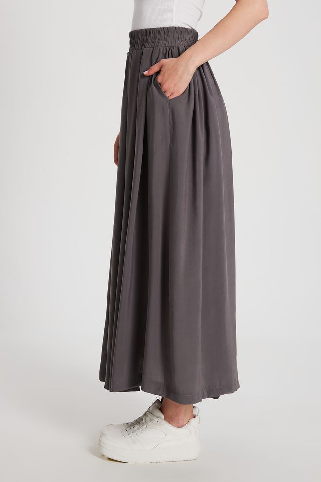 First Angels Anthrazitfarbener Langrock Aus Modal Mit Plissierter Tasche 29145 Großhandelskleidung 4