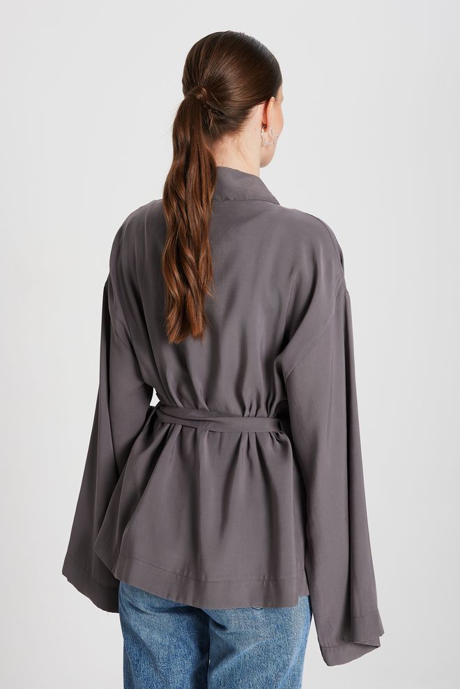 First Angels Anthracite Oversize 100% Modal Tie Up Kimono Jacket 29146 Wholesale Clothing Beach