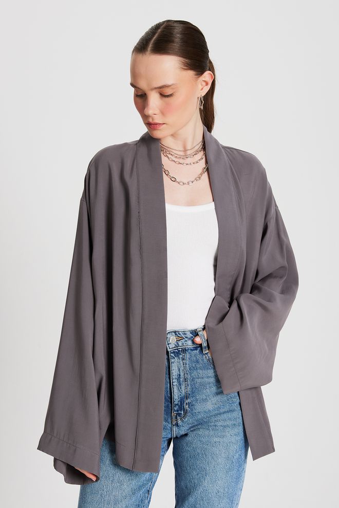 First Angels Anthracite Oversize 100% Modal Tie Up Kimono Jacket 29146 Wholesale Clothing 4