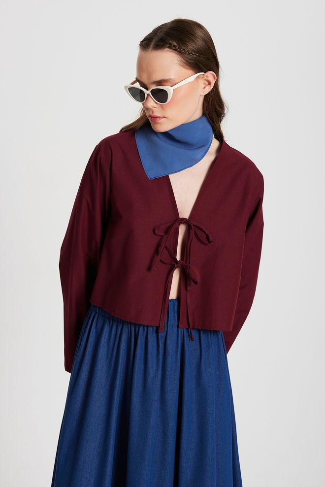 First Angels Blusa Bordeaux In Popeline Con Cravatta Frontale 29085 Abbigliamento all'ingrosso 4