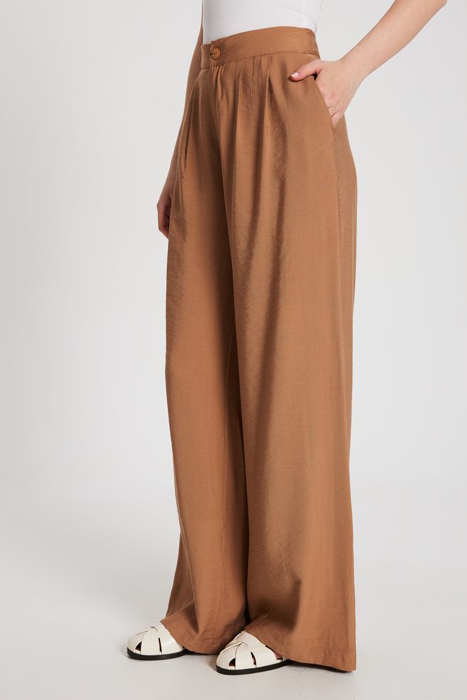 First Angels Camel Self Patterned Palazzo Pants 29099 Wholesale Clothing Casual