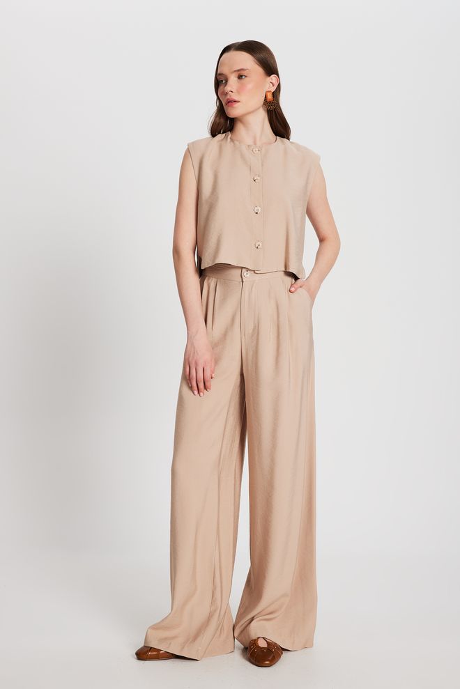 First Angels Stone Self Patterned Palazzo Pants 29099 Wholesale Clothing Casual