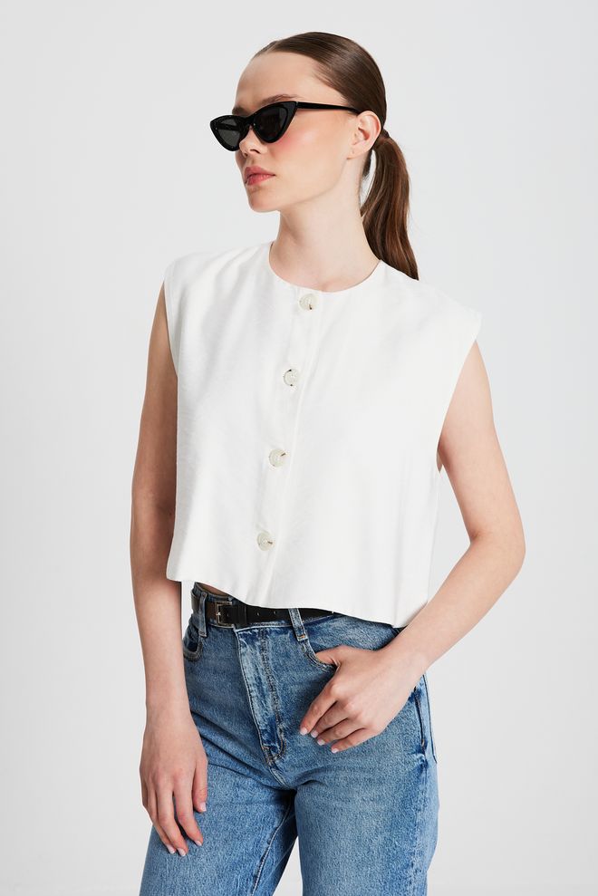 First Angels Colete Branco Abotoado 29090 Roupas por atacado Casual
