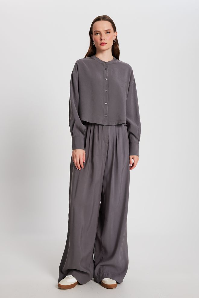 First Angels Anthracite 100% Modal Dominant Collar Short Shirt 29147 Wholesale Clothing Modal