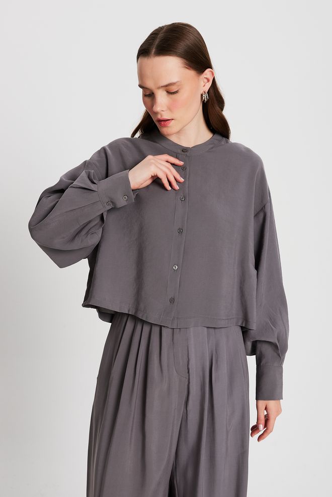 First Angels Anthracite 100% Modal Dominant Collar Short Shirt 29147 Wholesale Clothing Summer