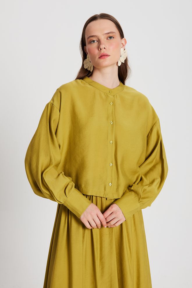 First Angels Oil Green 100% Modal Dominant Collar Short Shirt 29147 Wholesale Clothing 0