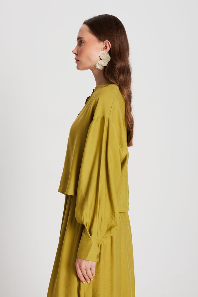 First Angels Oil Green 100% Modal Dominant Collar Short Shirt 29147 Wholesale Clothing Birthday