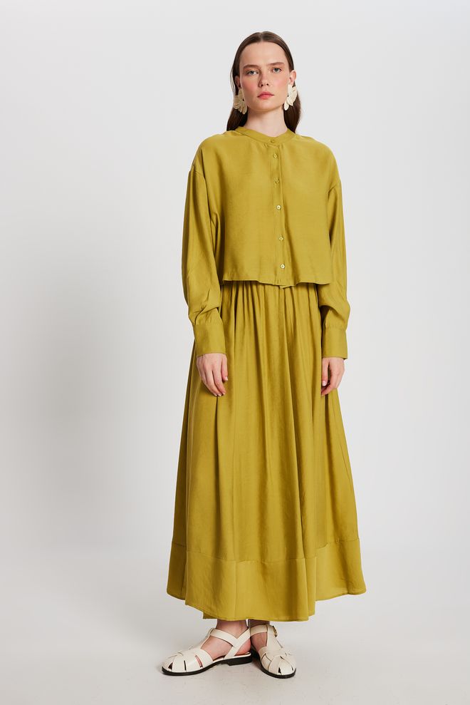 First Angels Oil Green 100% Modal Dominant Collar Short Shirt 29147 Wholesale Clothing Summer