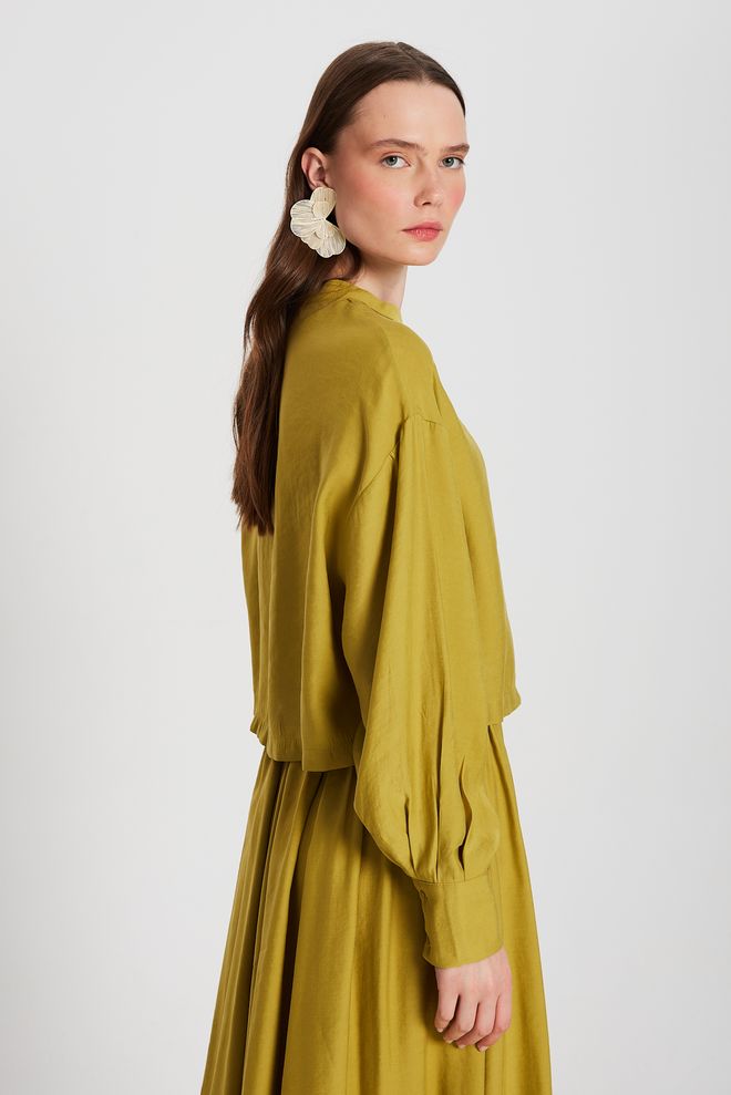 First Angels Oil Green 100% Modal Dominant Collar Short Shirt 29147 Wholesale Clothing Formal