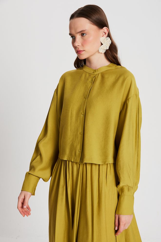 First Angels Oil Green 100% Modal Dominant Collar Short Shirt 29147 Wholesale Clothing 5