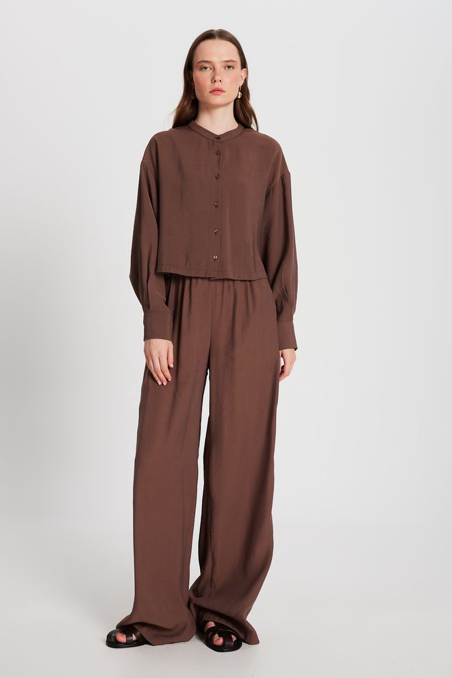 First Angels Brown 100% Modal Dominant Collar Short Shirt 29147 Wholesale Clothing 1