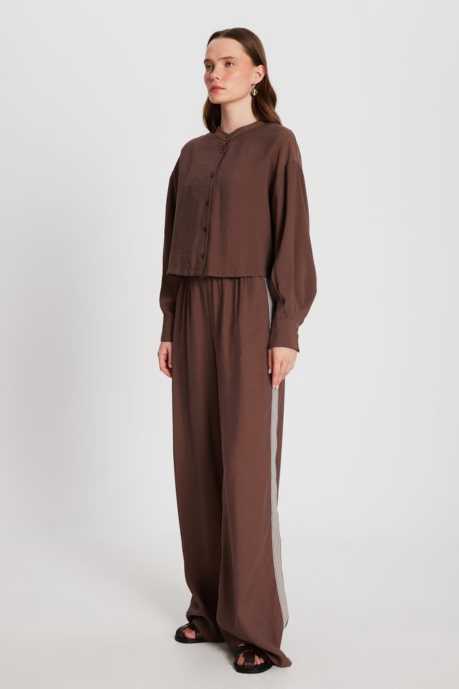 First Angels Brown 100% Modal Dominant Collar Short Shirt 29147 Wholesale Clothing 2