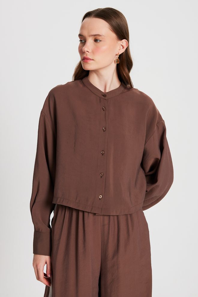 First Angels Brown 100% Modal Dominant Collar Short Shirt 29147 Wholesale Clothing 4