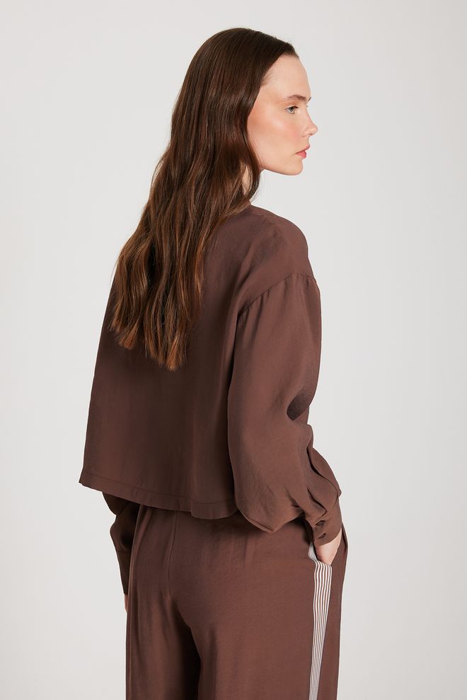 First Angels Brown 100% Modal Dominant Collar Short Shirt 29147 Wholesale Clothing 5