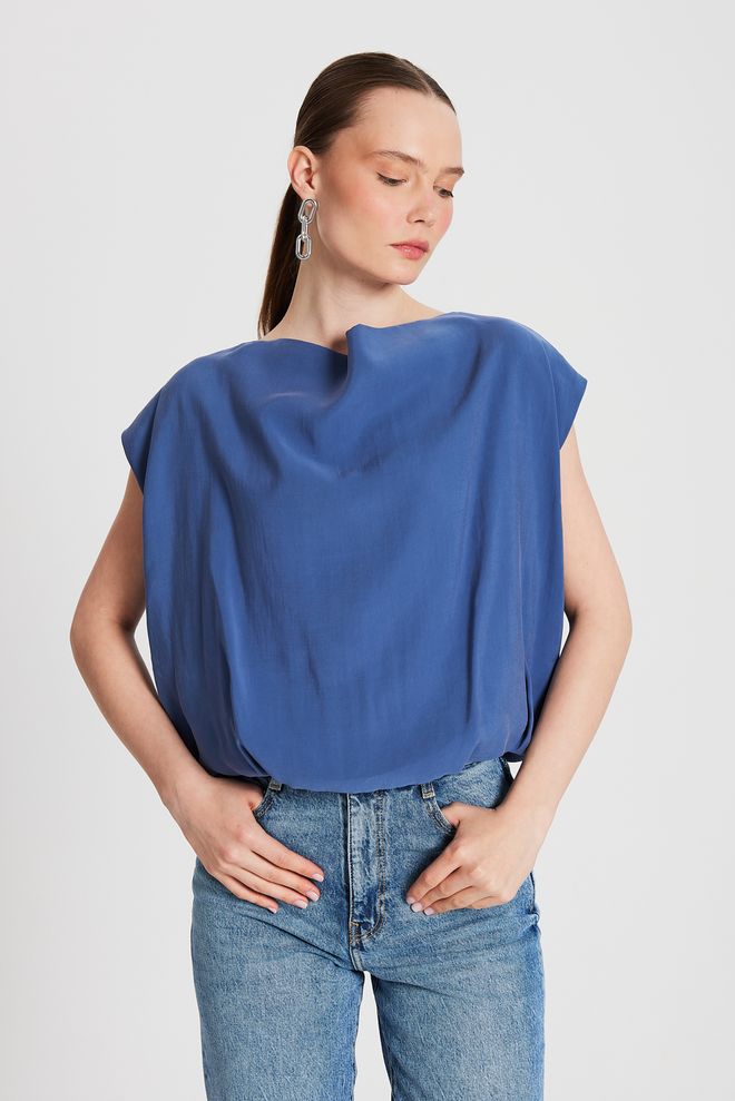 First Angels Indigo Modal Fabric Balloon Blouse 29140 Wholesale Clothing Elegant