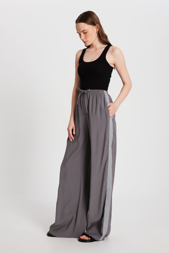 First Angels Anthracite 100% Modal Loose Fit Side Striped Pants 29139 Wholesale Clothing Casual