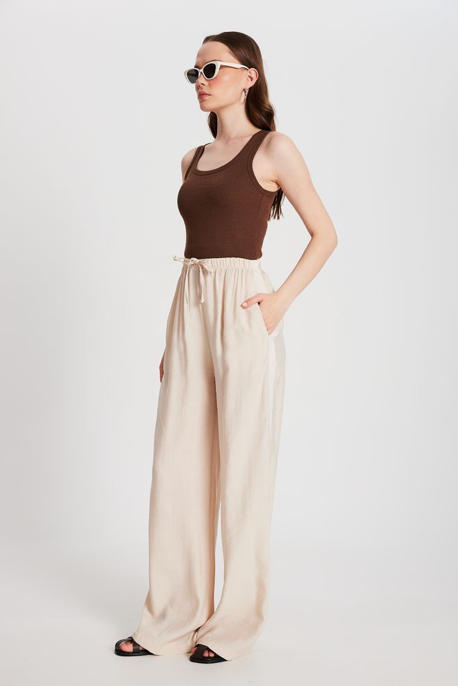 First Angels Stone 100% Modal Loose Fit Sides Striped Pants 29139 Wholesale Clothing Casual