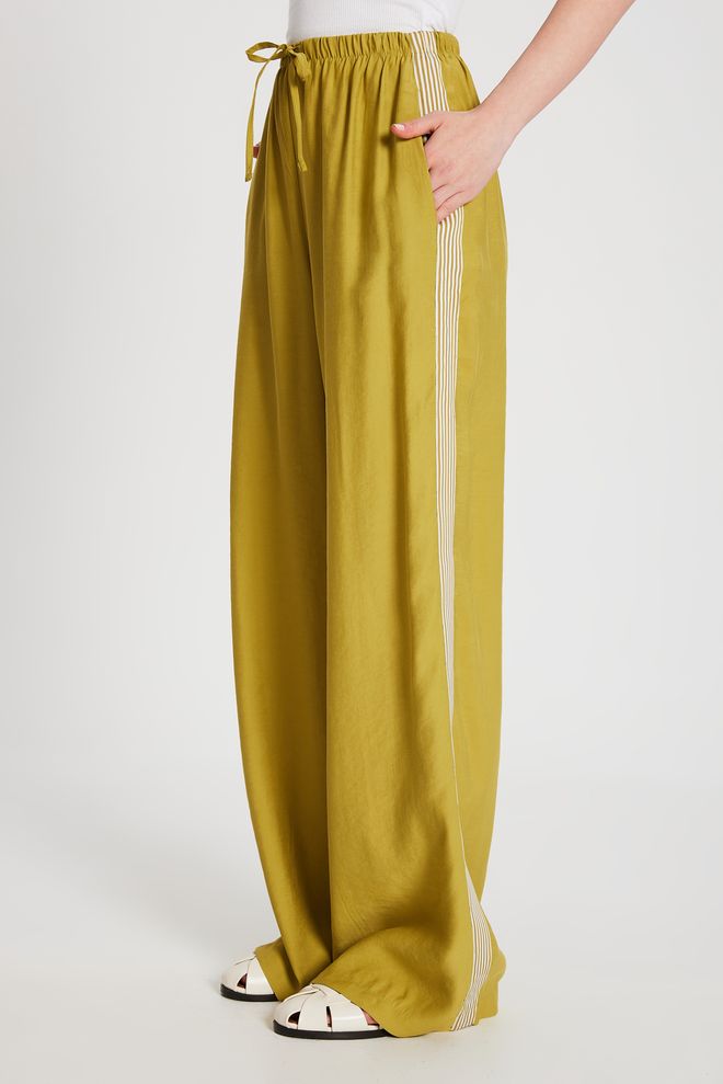 First Angels Oil Green 0 Modal Loose Fit Sides Striped Pants 29139 Wholesale Clothing Casual