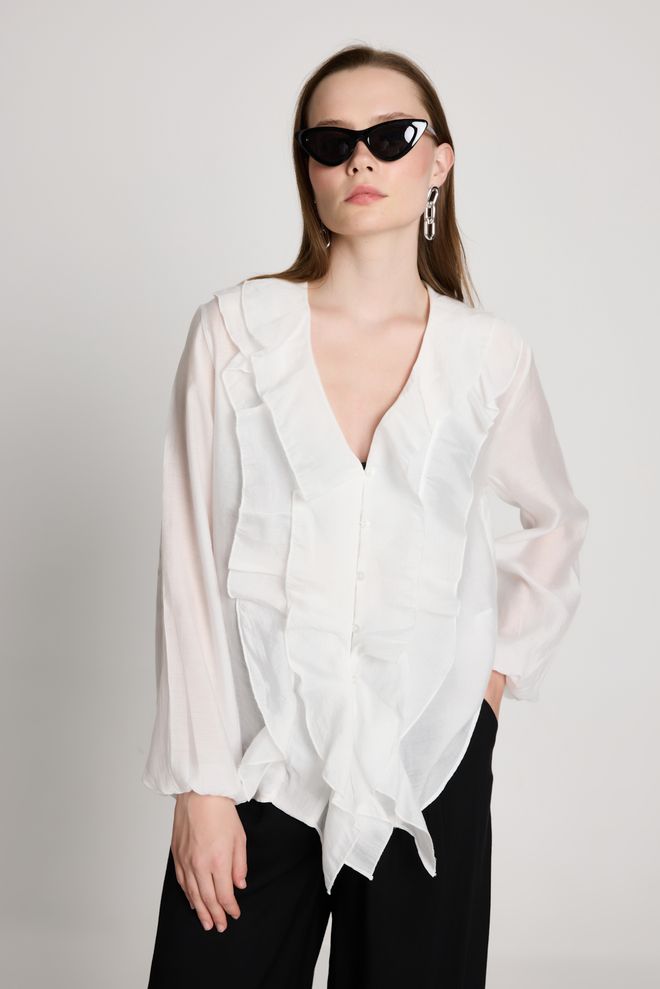 First Angels Chemise Blanche Élégante Coupe Régulière Avec Manches Ballon Vêtements en gros Décontracté